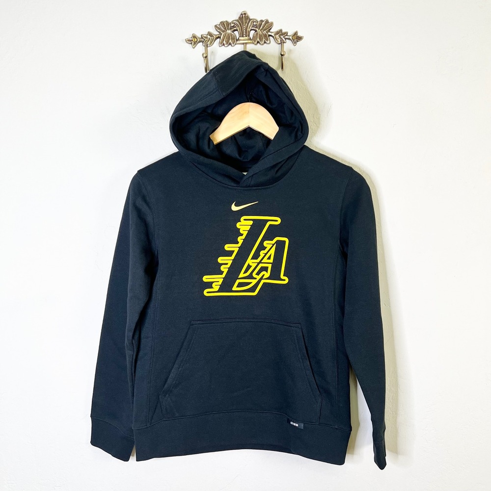 Los Angeles Lakers Kids Size M 10/12 Nike Hoodie Black Yellow New NBA Pullover